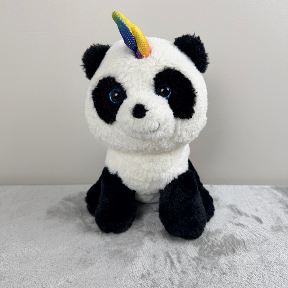 Kellytoy Panda Unicorn Pandacorn Plush Stuffed Animal Black White Rainbow 12"